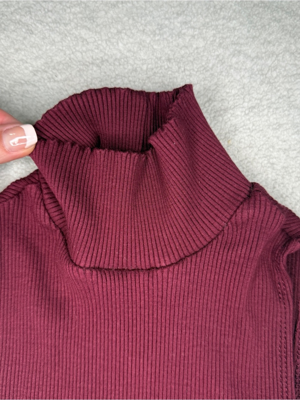 Lulus Womens Size XS Bodysuit Sleeveless Mock Neck Ribbed Burgundy Stretch - Picture 5 of 10